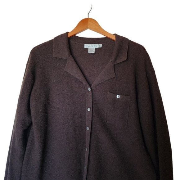 Tweeds Women's Brown 100% Merino Wool Long Sleeve Cardigan Shaket M Medium Jacke - Picture 7 of 16